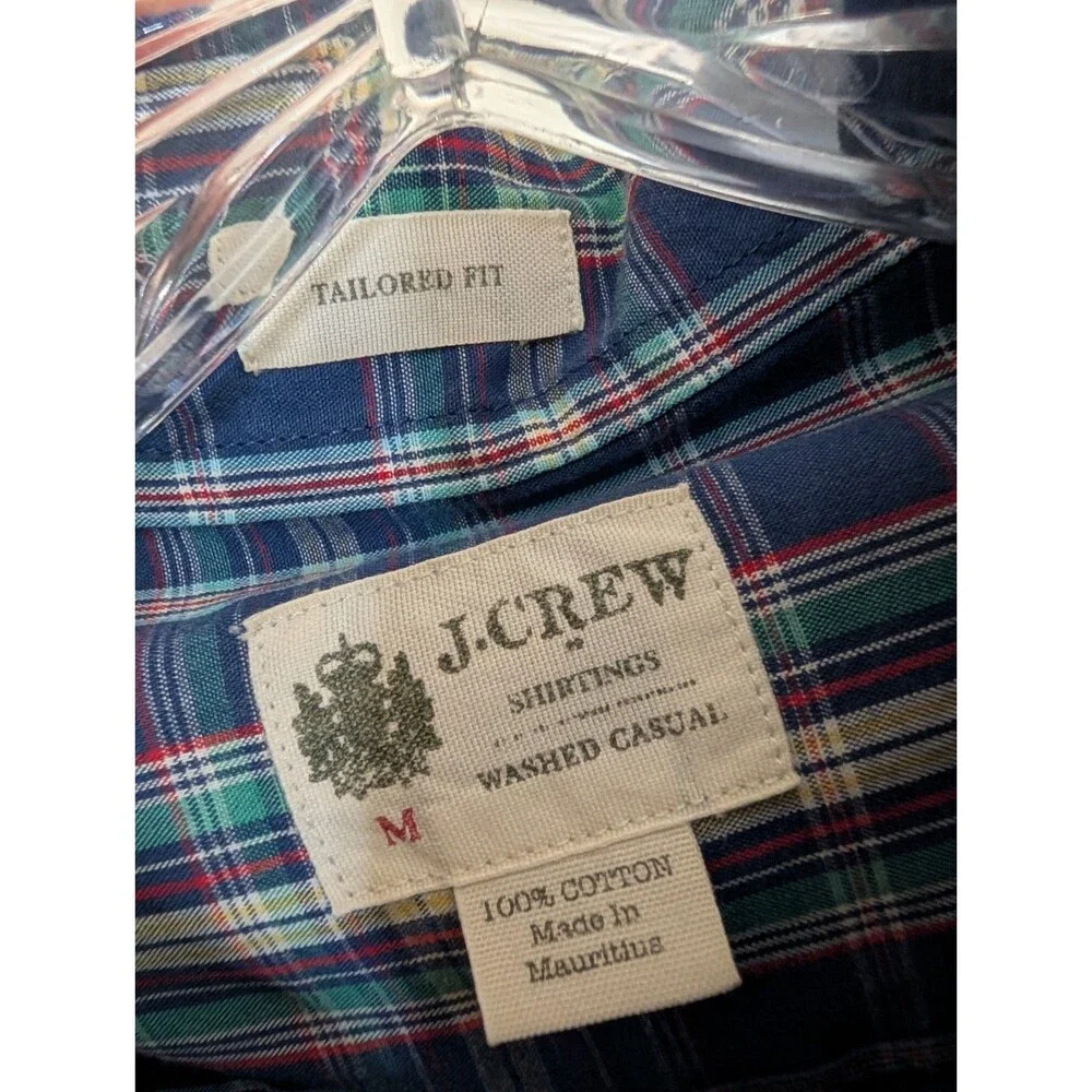 J.Crew Shirtings Tailored Fit Washed Casual Button Up Plaid Shirt M Office Work
